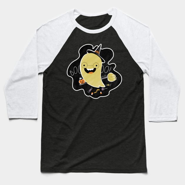 Cute Witch Ghost Baseball T-Shirt by superdupertees